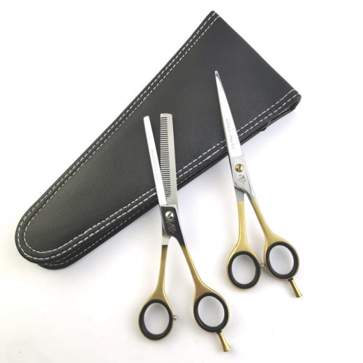 6,5 Zoll (ca. 16,5 cm) Modellierschere mit 42 Zähnen und 6,5 Zoll Tierhaarschere inkl. Etui - Raven Starter Scheren Set