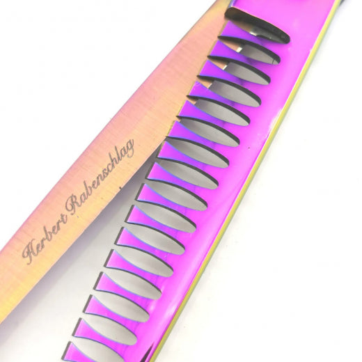 Modellierschere Purple Color in 8 Zoll (ca. 20 cm) - 77 Gramm - 24 Zähne und Fingerhaken - Rostfreie Titanlegierung