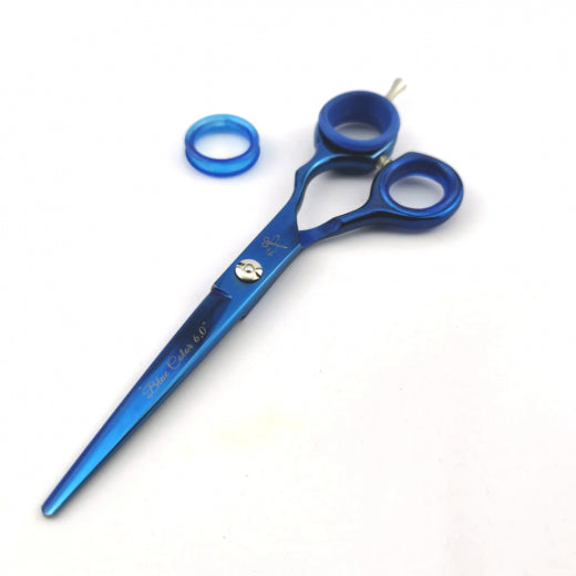 Hundeschere blue Color - 6 Zoll (ca. 15 cm) - 56 Gramm - mit goßem Daumen - Fingerring