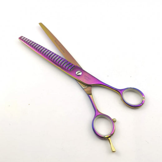 Modellierschere Purple Color in 8 Zoll (ca. 20 cm) - 77 Gramm - 24 Zähne und Fingerhaken - Rostfreie Titanlegierung