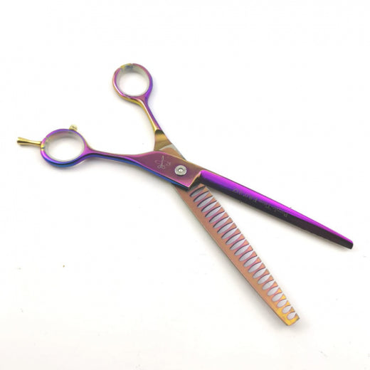 Modellierschere Purple Color in 8 Zoll (ca. 20 cm) - 77 Gramm - 24 Zähne und Fingerhaken - Rostfreie Titanlegierung