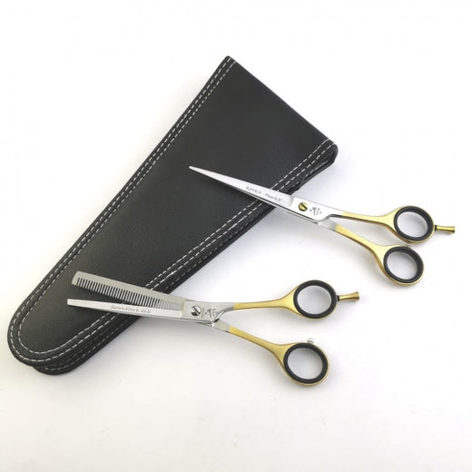 6,5 Zoll (ca. 16,5 cm) Modellierschere mit 42 Zähnen und 6,5 Zoll Tierhaarschere inkl. Etui - Raven Starter Scheren Set