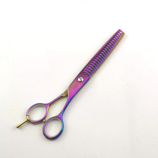 Modellierschere Purple Color in 8 Zoll (ca. 20 cm) - 77 Gramm - 24 Zähne und Fingerhaken - Rostfreie Titanlegierung