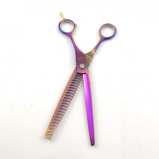 Modellierschere Purple Color in 8 Zoll (ca. 20 cm) - 77 Gramm - 24 Zähne und Fingerhaken - Rostfreie Titanlegierung