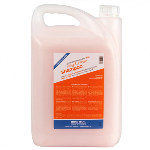 Show Tech Long & Clean Shampoo - Langhaar - Tiefenreinigung bei trockenem und stumpfem Fell mit Jojoba - 5:1