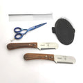 Trimmset 5 teilig mit 2 original Rabenschlag Trimmmesser - stumpf - grob und fein plus 5,5 Zoll Pfotenschere