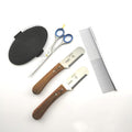 Trimmset 5 teilig mit 2 original Rabenschlag Trimmmesser - stumpf - grob und fein - plus gebogene Schere in 6,5 Zoll